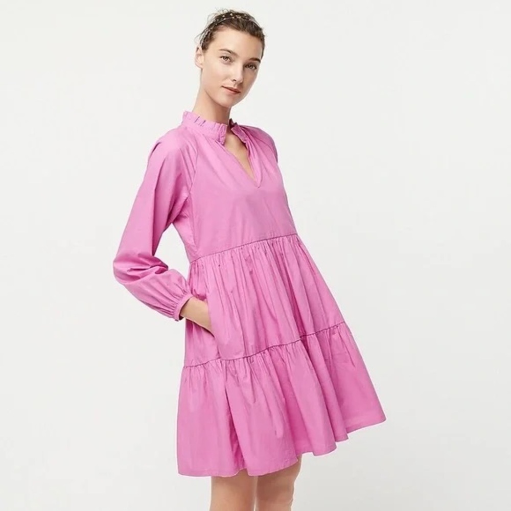 J Crew Tiered Cotton Poplin Pink Dress, ST